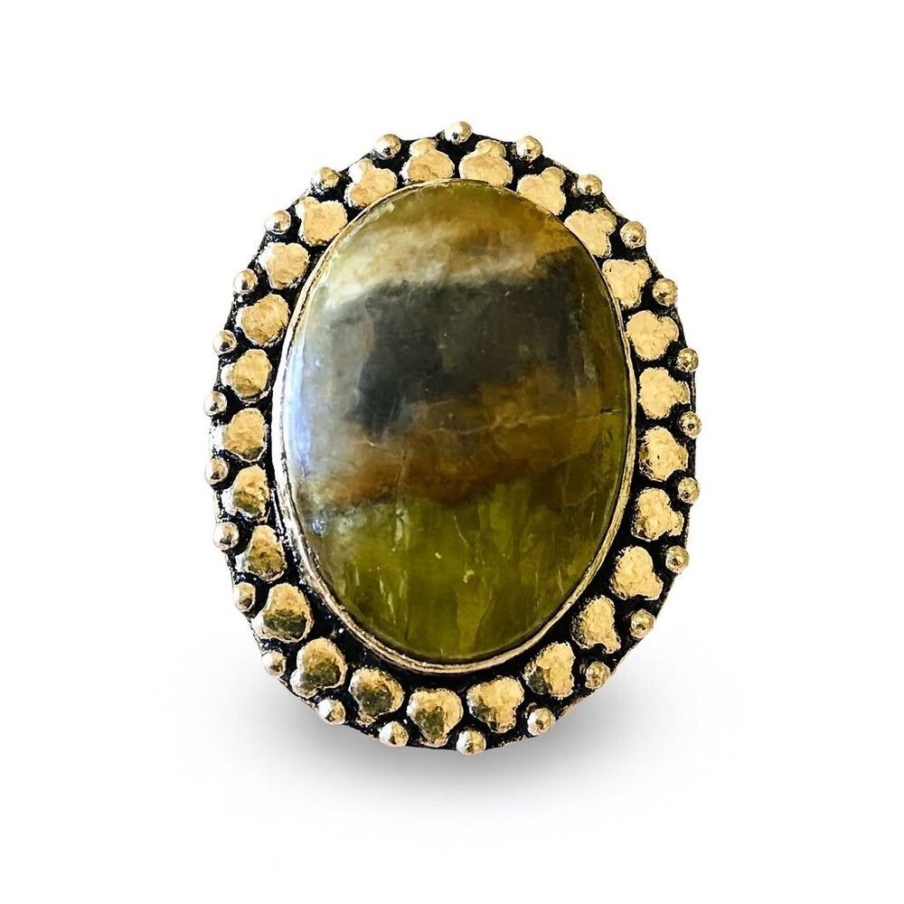 Genuine Green Labradorite 925 Silver Ring - Size 8